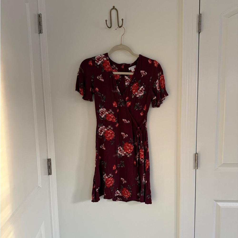 Floral Wrap Dress in Red by Xhiliration